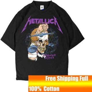 2021 8.8 เสื้อยืดพิมพ์ลาย METALLICA DAMAGED JUSTICE METALICA เสื้อผ้าโลหะสําหรับผู้ชาย โลหะหนัก แขนสั้นT-shirtT-shirt