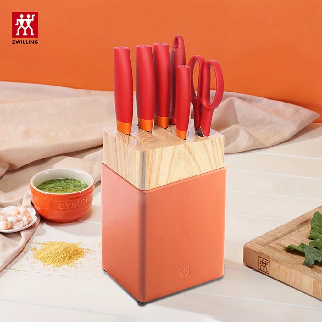 Zwilling ชุดมีดสแตนเลสสตีล พร้อมบล็อกมีดไม้สีแดง รุ่น Zwilling Now S 7 ชิ้น คมและทนทาน สีเงิน มีสินค