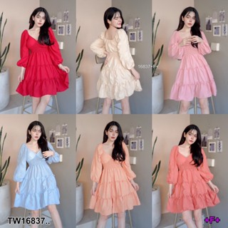 16837 เดรส แขนยาว เอวยางสม็อค แต่งระบาย Dress, long sleeves, smocked waist, ruffled dress