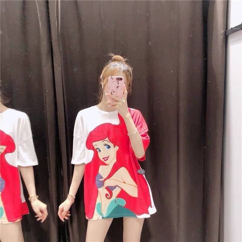 HMWE_SHOP เสื้อยืดลายเจ้าหญิง แอเรียล ผมแดง สกรีนเต็มหน้า