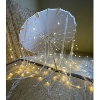 LED Chinese Japan Yarn Oiled Paper Silk Cloth Umbrella Costume Ancient Princess Umbrella Drama White Craft Umbrella Cosp