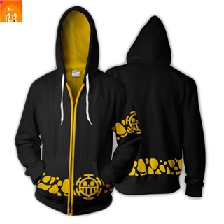 ▽3D One Piece Trafalgar D กฎหมายน้ำพิมพ์แฟชั่นผู้ชายแจ็คเก็ตเสื้อกันหนาวหมวกเสื้อ