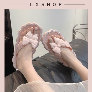 LxShop รองเท้าแตะหญิงหูคีบแต่งโบว์🎀รองเท้าแตะแฟชั่นออกแบบขอบรองเท้ามาเหมือนก้อนเมฆ☁️ รองเท้าแตะผู้หญิงสีสันสดใส🌈