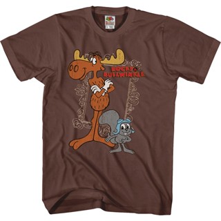 เสื้อยืดน่ารัก Rocky and Bullwinkle T-Shirt เสื้อยืดสไตล์เกาหลี เสื้อยืดสีพื้น เสื้อแฟชั่นผญ2022 อื่นๆ