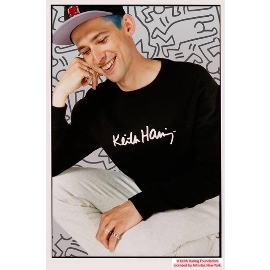Keith Haring Sweatshirt เสื้อกันหนาวสีดำ ผ้ายืด
