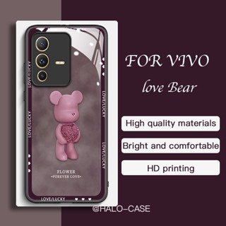 เคส Vivo V23 5G V23e V25 Pro V20 Pro โทรศัพท์มือถือแบบแก้ว กันกระแทก ลายหมีน่ารัก สําหรับ X70 X80 X60