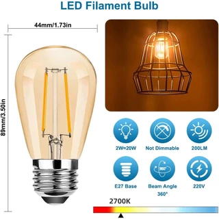 E27 หลอดไฟเอดิสัน LED 1W 2W S14 พลาสติก LED 2700K สีขาวอบอุ่น ประหยัดพลังงาน 90% สําหรับตกแต่งบ้าน