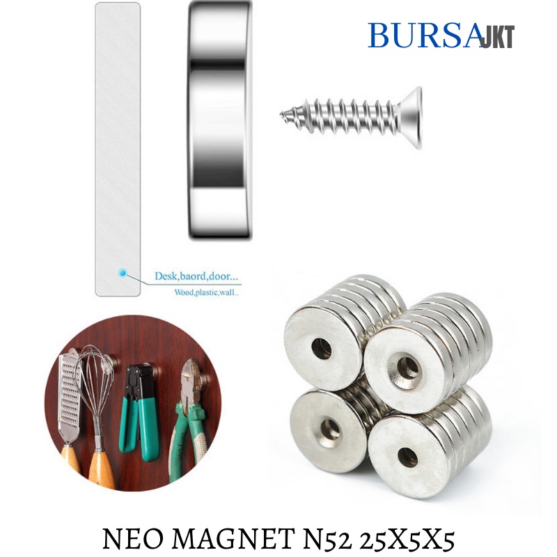 NEO MAGNET NEODYMIUM N52 SUPER STRONG COIN RING รู 25X5 รู 5MM (นาที 2 ชิ้น)