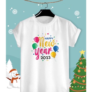 เสื้อลายปีใหม่ เสื้อคริสมาสต์ Merry Christmas &amp; Happy New Year 2023 ผ้า TK ใส่สบาย สีสันสดใส ใส่สบาย ไม่ยืดไม่ย้วย