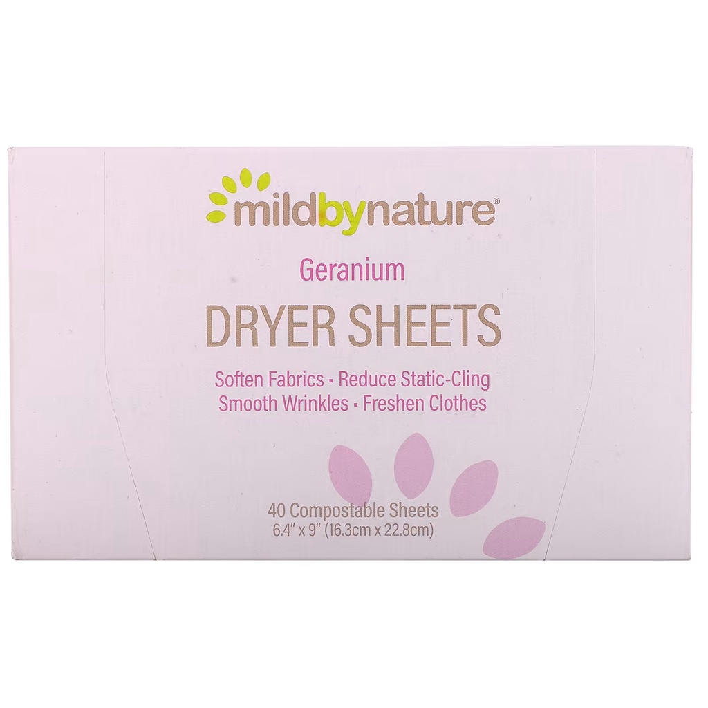 (พร้อมส่ง) นำเข้าจากอเมริกา ของแท้ 100% แผ่นอบผ้า Mild By Nature, Dryer Sheets, Geranium, 40 Compost