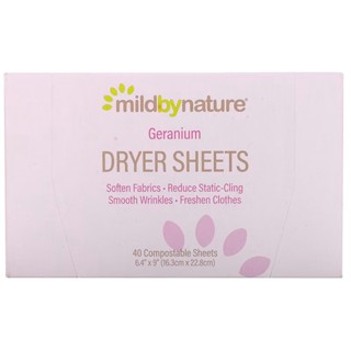 (พร้อมส่ง) นำเข้าจากอเมริกา ของแท้ 100% แผ่นอบผ้า Mild By Nature, Dryer Sheets, Geranium, 40 Compostable Sheets