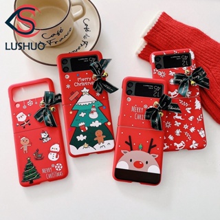 Lushuo เคสโทรศัพท์มือถือ กันกระแทก ลายคริสต์มาสน่ารัก แต่งโบว์ สําหรับ Samsung Galaxy Z Flip 3 5G Z Flip 4 Z Flip3 ZFlip3 ZFlip 3 Z Flip4 ZFlip 4