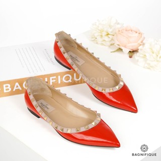 VALENTINO FLAT ROCK STUD PATENT 37 RED PATENT LEATHER GHW