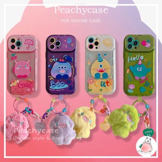 เคสโทรศัพท์มือถือ TPU แบบนิ่ม ลายการ์ตูนมอนสเตอร์ มีกระจกแต่งหน้า ตั้งได้ สําหรับ iPhone 14 13 12 11 Pro Max Xr Xsmax