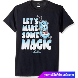 เสื้อยืดผู้ชายดิสนีย์ ผู้ชาย Disney Mens Aladdin Genie Lets Make Some Magic Graphic T-Shirt discount เสื้อยืดคอกลม