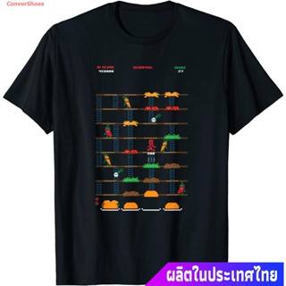 เสื้อคู่ เสื้อยืดผู้ชายและผู้หญิง Marvel Retro Gaming Deadpool Burger Time T-Shirt Sports T-shirt