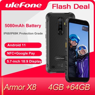 Ulefone Armor X8 Rugged Smartphone Android 11 4GB+64GB Cell Phone Global 4G LTE  Mobile Phone/NFC/ Waterproof IP68/Octa-Core