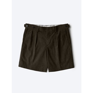 [JBB*] DARK OLIVE CORDUROY TWO-TUCK SHORTS  เจบีบี กางเกงขาสั้น ผ้าคอตตอน เส้นใยธรรมชาติ กางเกงขาสั้นสองจีบ สีน้ำตาลเข้ม