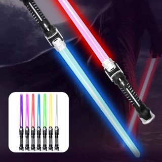 2x LED Star Wars Flashing Lightsaber Toys Light Saber Swords with Sound Extendable Plastic Retractable Color Changing Glitter Stick