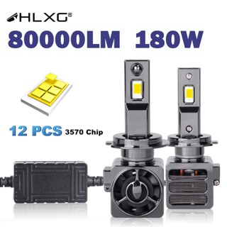 HLXG 2 ชิ้น หลอดไฟหน้ารถยนต์ ไฟตัดหมอก เทอร์โบ LED 180W H7 80000LM H4 H1 H11 HB3 HB4 HIR2 9005 9006 9012 6000K K5C 5570 CSP แรงดันไฟฟ้า9-16V รับประกันฟรี