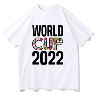 【cotton Tshirts👕】เสื้อยืดแขนสั้น พิมพ์ลาย Qatar Football World Cup สีขาว แฟชั่นสําหรับผู้ชาย และผู้หญิง