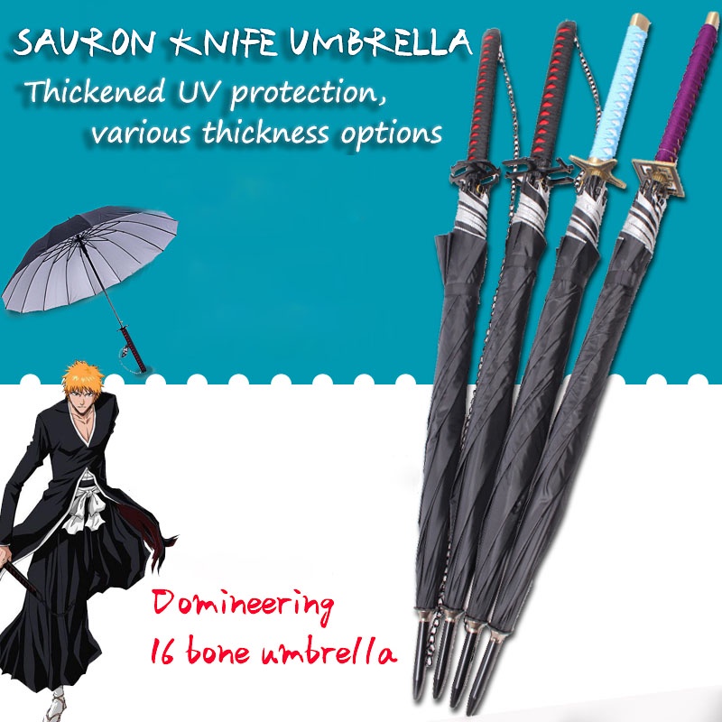 Bleach Espada Katana Automatic Umbrella Rain Women Samurai Sword Ninja Knife Prop Umbrella Windproof