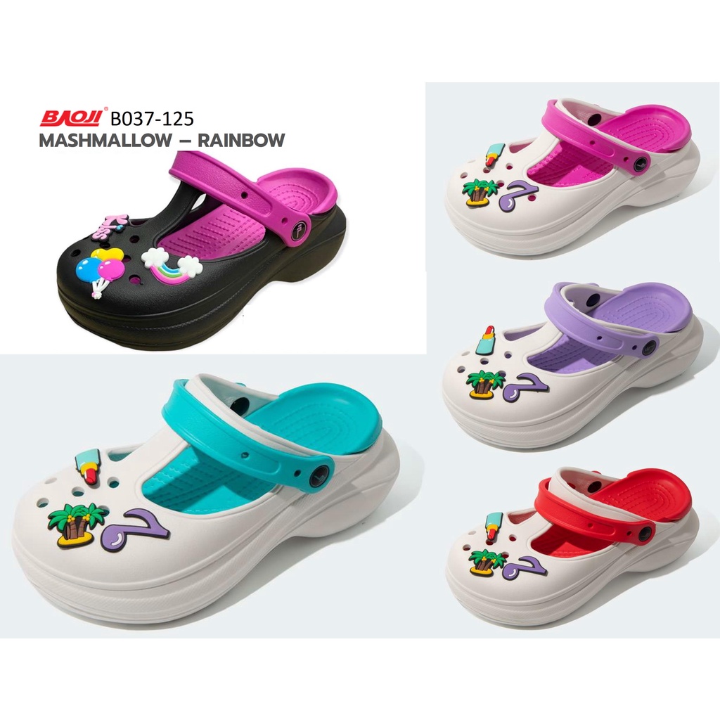 BAOJI B037-125 MASHMALLOW – RAINBOWรองเท้าแตะบาโอจิ แบบสวม รุ่นใหม่ ส้นสูง 2 นิ้ว มีสายคาดด้านหลังได