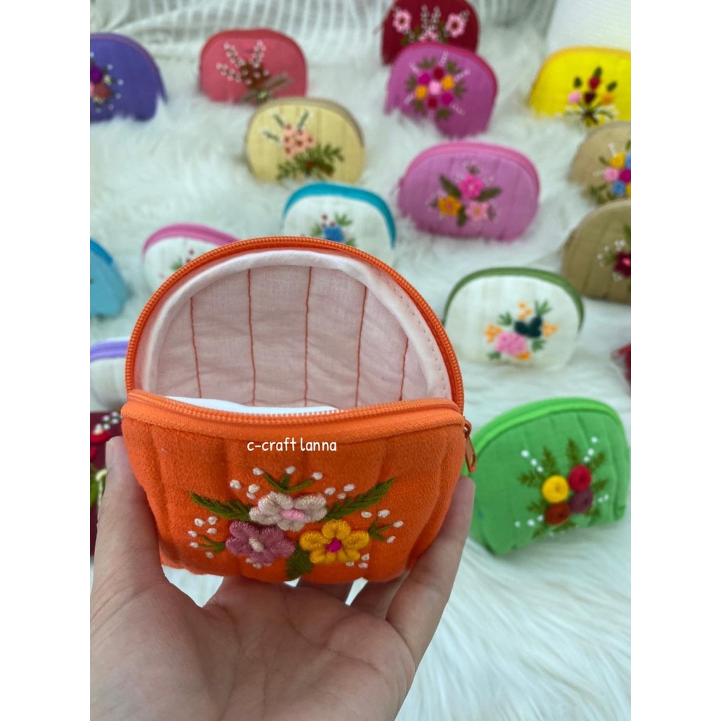 กระเป๋าใส่เหรียญ กระเป๋าผ้าฝ้าย สุดน่ารัก งานปักมือสุดสวย สีสันสดใส ปักลายสุดน่ารัก - รูปที่ 4