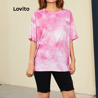 Lovito เสื้อยืดลำลอง มัดย้อม แฟชั่น L14D054 (สีชมพู)