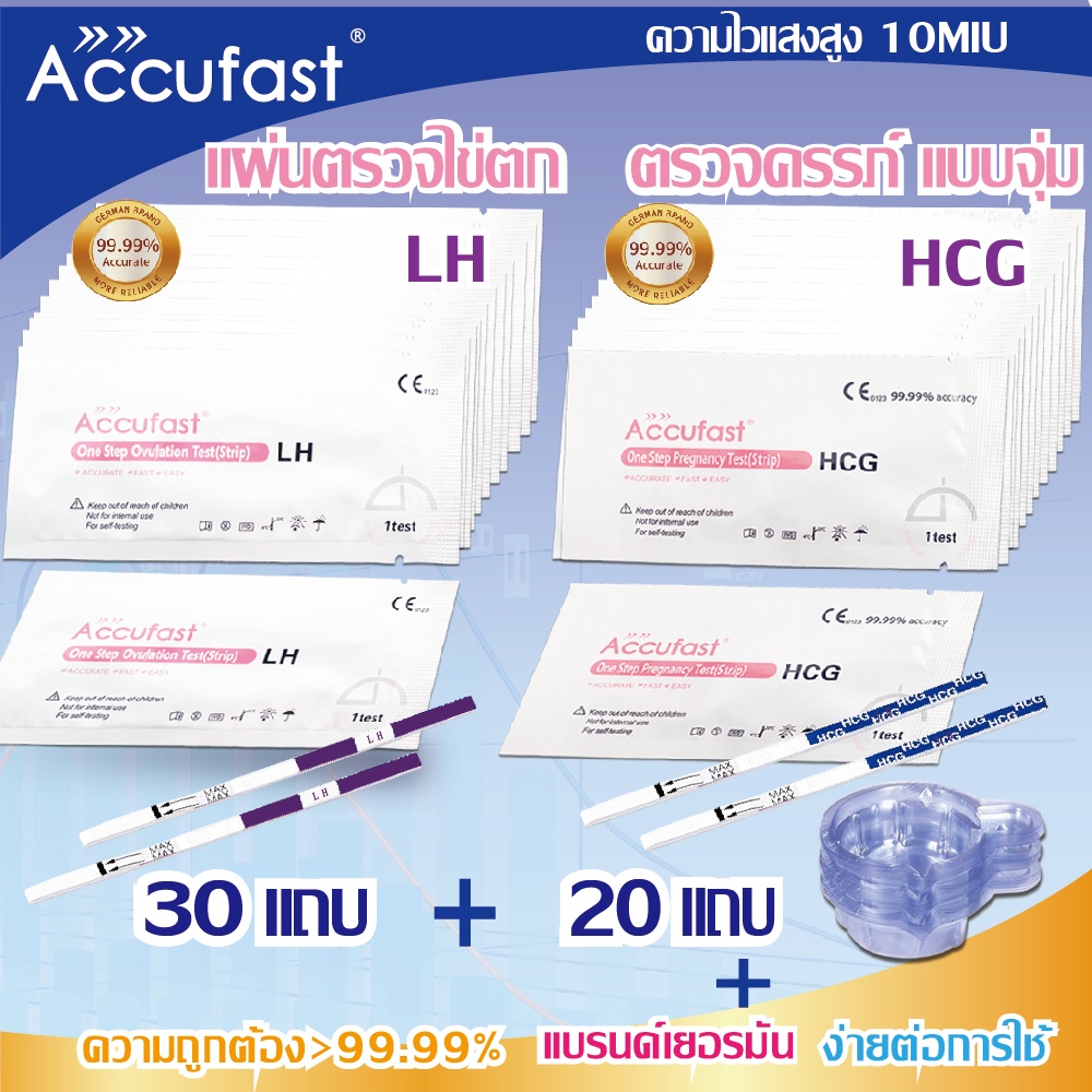 ACCUFAST 30ชิ้น แผ่นตรวจไข่ตก(LH) & 20ชิ้น ตรวจครรภ์ แบบจุ่ม(HCG) 10Miu ความไวสูง  ที่ตรวจครรภ์/ ที่ตรวจไข่ตก
