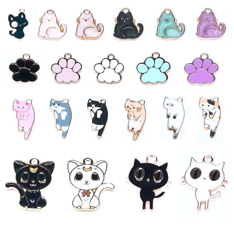เครื่องประดับ สร้อยคอ ต่างหู โลหะผสม ลายการ์ตูนแมวน่ารัก Diy มี 4 สี