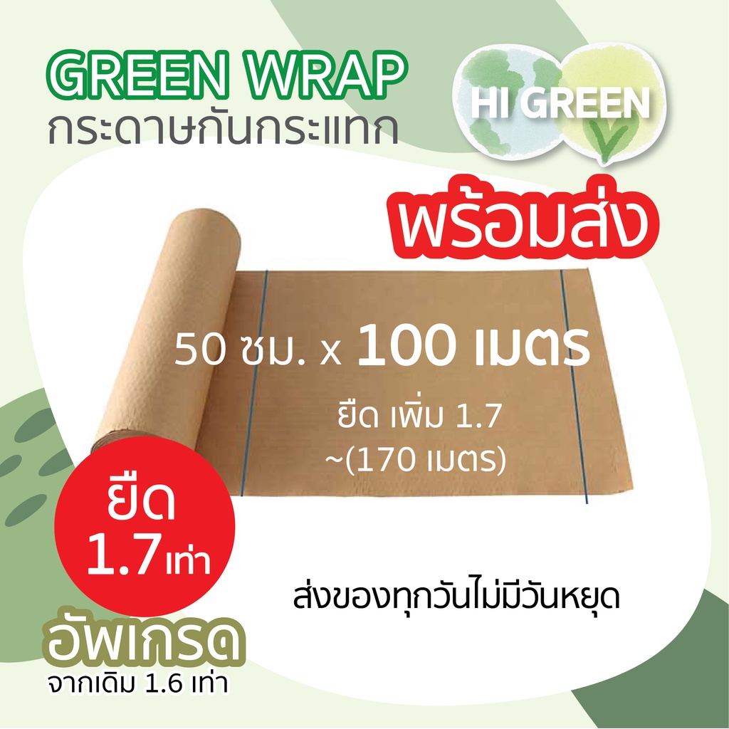 100เมตร กระดาษกันกระแทก/ กระดาษรังผึ้ง / กระดาษคราฟท์ / green wrap / พร้อมส่ง (ม้วน)