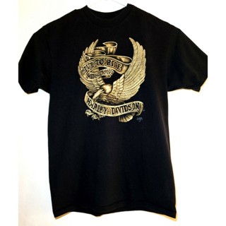 2022 NEW 1991Emblem Harley men cotton Davidson Live To Ride Gold Eagle T Shirt Size Xl Black เสื้อยืด