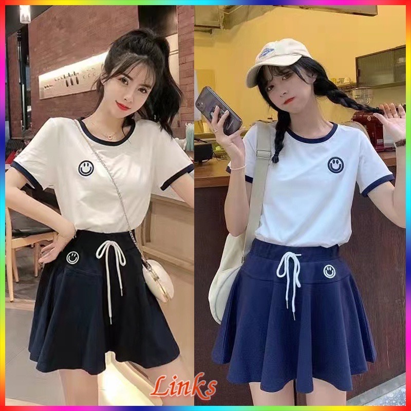 ขายเท ลดล้างสต็อค สินค้าใกล้หมดแล้ว ชุดเซทเกาหลี ได้2ชิ้น เสื้อ+กระโปรง3 เอวยางยืด มีเชือกผูกเอว