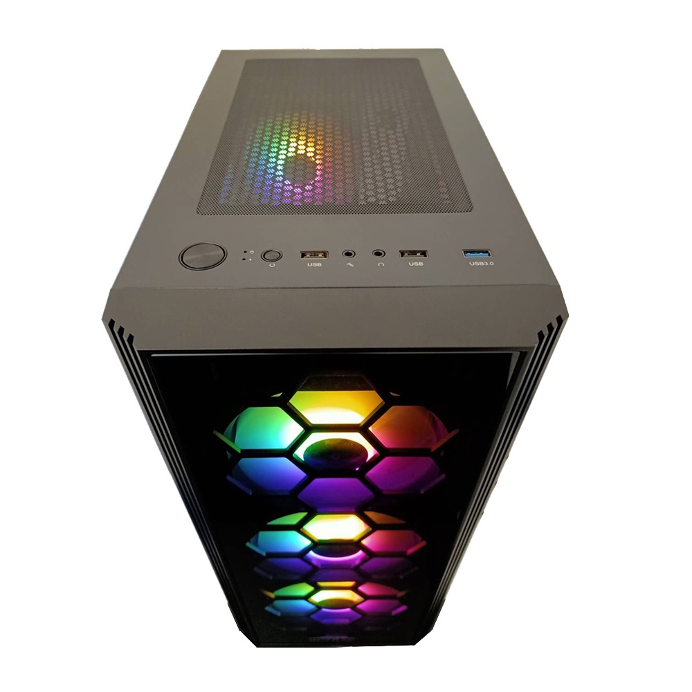 VENUZ ATX Mid Tower Tempered Glass Gaming Case VC 1812 with Rainbow RGB Fan Black #6