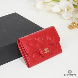 NEW CHANEL CARD HOLDER SHORT RED CAVIAR GHW