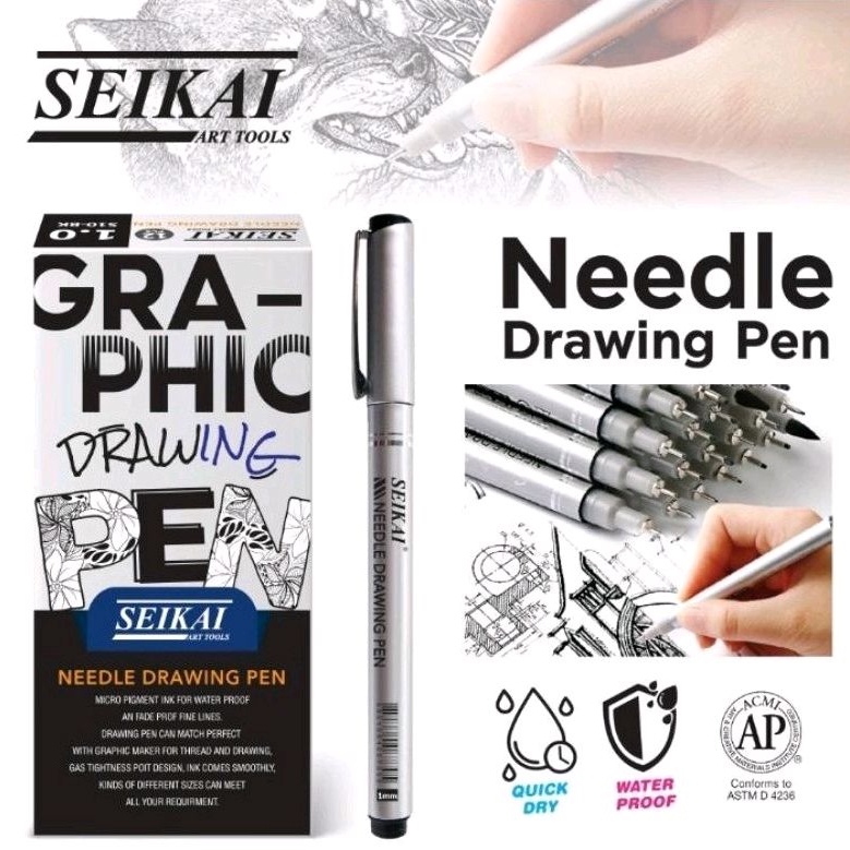 Seikai ปากกาหัวเข็ม Needle Drawing Pen ปากกาหัวตัด ปากกาหัวพู่กัน หมึกกันน้ำได้ไม่ซีดจาง
