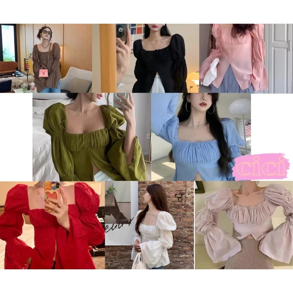 ส่งทันที Cici ❣🇹🇭🚚พร้อมส่ง❣(3022)Jump top เสื้อแขนยาวจั๊ม กิมมิคแขนพองใส่ได้2แบบ แพทเทิร์นดีสไตล์เกาหลี