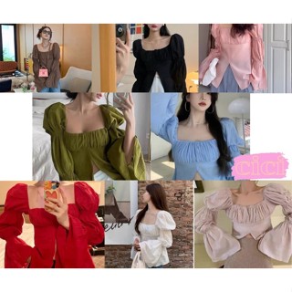 Cici ❣🇹🇭🚚พร้อมส่ง❣(3022)Jump top เสื้อแขนยาวจั๊ม กิมมิคแขนพองใส่ได้2แบบ แพทเทิร์นดีสไตล์เกาหลี