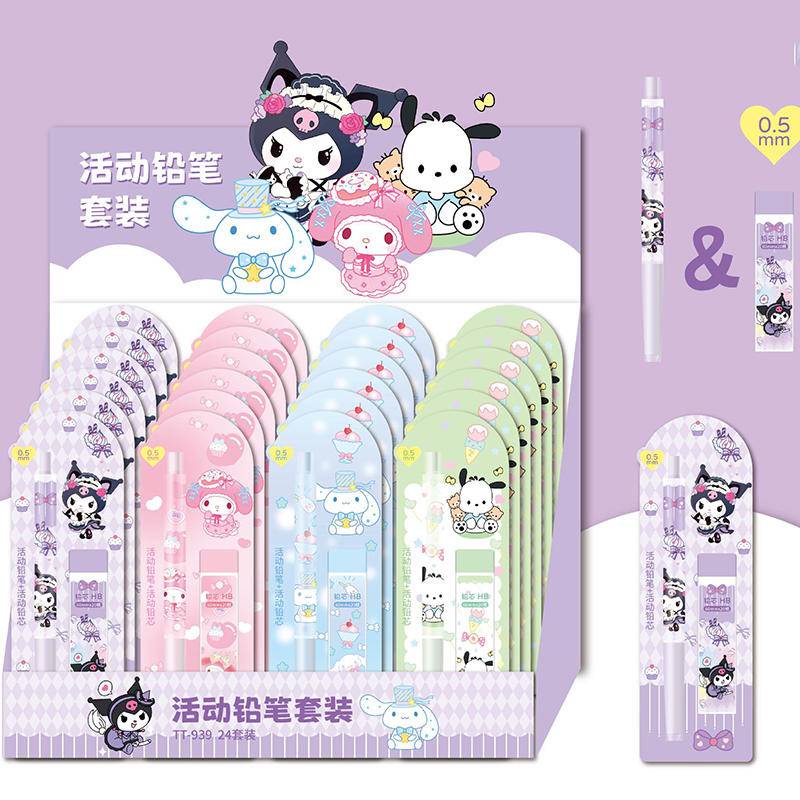 ชุดเครื่องเขียน ดินสอกดอัตโนมัติ ลายการ์ตูน Sanrio Mymelody Kuromi Cinnamoroll Pochacco น่ารัก 0.5 สําหรับโรงเรียน สํานักงาน ของขวัญเด็ก 2 ชิ้น