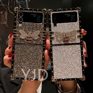 เคสโทรศัพท์มือถือ ทรงสี่เหลี่ยม ป้องกันกระแทก ลายผีเสื้อ สําหรับ Samsung Z Flip4 Flip3