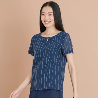 C&amp;D Cotton Blouse เสื้อเบลาส์ คอกลม เนื้อผ้าคอตต้อนวอยด์ ปักลาย Sashiko ซีแอนด์ดี (CWIRNV)