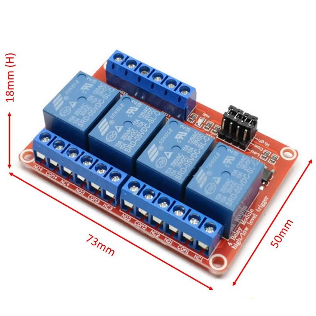รีเลย์แบบ 4 ช่อง 5V relay module optocoupler isolation high and low level trigger MCU red board