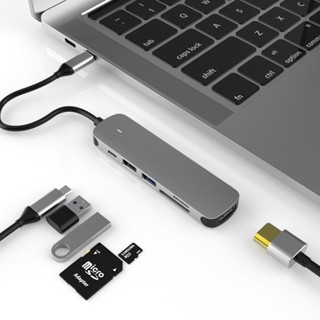 【ไทยแลนด์สปอต】 6 In 1 อะแดปเตอร์ฮับ USB Type-C การ์ดรีดเดอร์ HDMI USB C เป็น USB 3.0 สําหรับ Macbook Pro