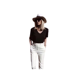 เสื้อยืดคอวีโอเวอร์ไซด์ style zara เสื้อแฟชั่นผู้หญิง(โรงงานไทย)