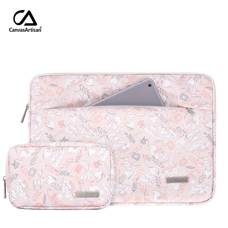 vfk_yomxw4CanvasArtisan Pink Floral Pattern Laptop Sleeve Bag Set Waterproof Leather Cover Case for Matebook Air Pro Tab #8