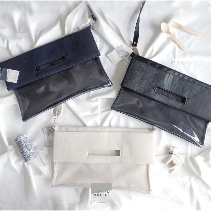 [ส่งต่อ][กระเป๋ามือสอง] กระเป๋าสะพายข้าง/ถือได้ จากร้าน hiddenmatter สีกรม ใส่ macbook ได้ ของใหม่ยั