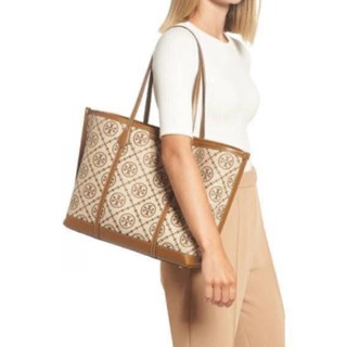 TORY BURCH PERRY T MONOGRAM JACQUARD TRIPLE COMPARTMENT TOTE