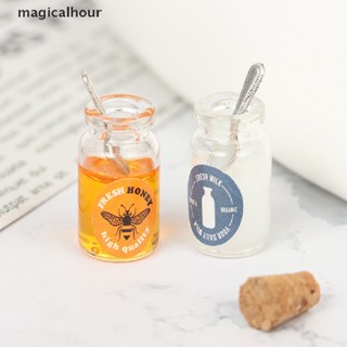 Magicalhour^^ แยมสตรอเบอร์รี่ น้ําผึ้ง นมจิ๋ว 1:12 พร้อมช้อน ของเล่น สําหรับบ้านตุ๊กตา