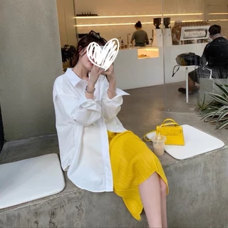 Cicishop(2165)เสื้อเชิ้ตทรงoversize เนื้อผ้าดีทรงสวยใส่แมทช์ง่ายสไตล์เกาหลีสุดๆ